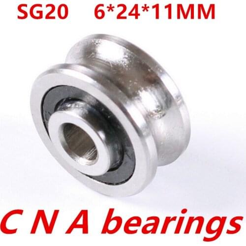 Free shipping SG20 2RS U Groove pulley ball bearings 6*24*11 mm guide roller bearing SG6RS
