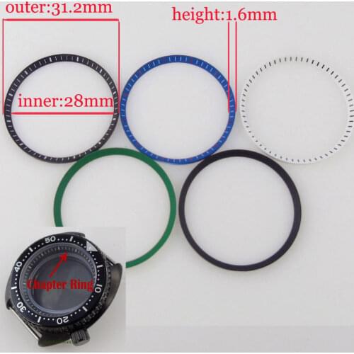 Watch Case Parts Chapter Ring Fit For SKX007 SKX009 SKX171 NH35 Model Mens Watch Blue/Green/Black/White 31.2mm*28mm*1.6mm