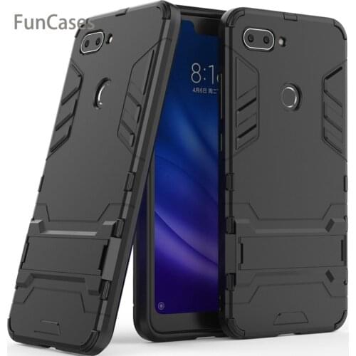 For Xiaomi Mi 8 Lite Case Cover Luxury Iron Man Stand Case Hard Armor+Soft Silicone TPU Cover for Xiaomi Mi 8 Lite mi funda