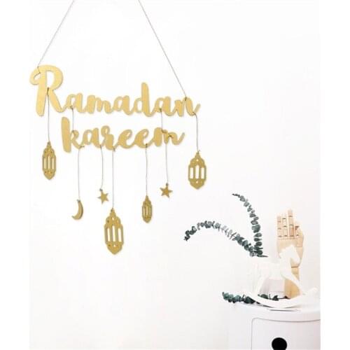Eid Ramadan Decoration Wooden Wall Hanging Ramadan Kareem Moon Star Pendant G6DA