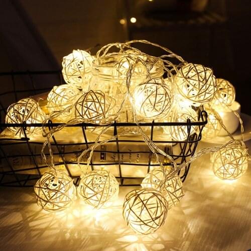 20/40 LED Christmas Fairy Lights Rattan Ball String Lights Home Festival Decoration Battery Powered Garland Lights for Bedroom