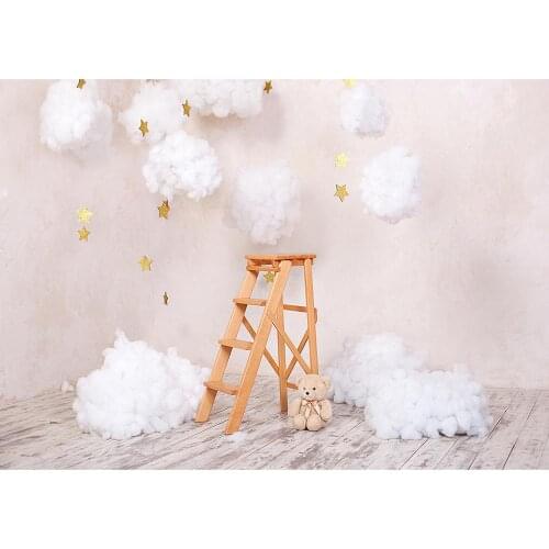Toy Bear Ladder Cotton Cloud Photography Backdrop Vinyl Background for Baby Shower Children Birthday Party Photobooth Fond Photo