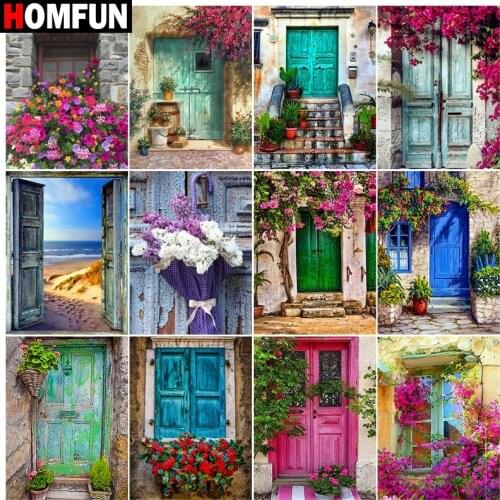 HOMFUN Paint With Diamond Embroidery "Flowers door scenery" Diamond Painting Full Square Round Picture Of Rhinestone Decor