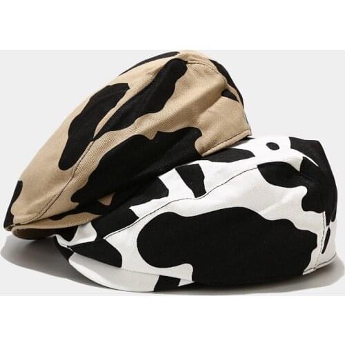 2020 Cow pattern Newsboy Caps Cotton Flat Peaked Cap Men and Women Painter Beret Hats 17