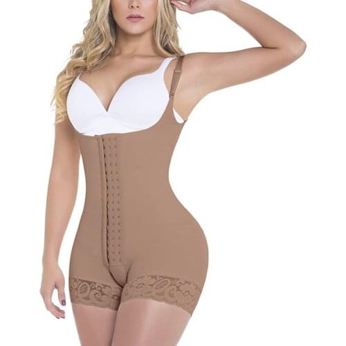 Women Seamless Shapewear Slimming Bodysuit With Adjustable Hook-Eye Tummy Control 3 Rows Breasted Faja