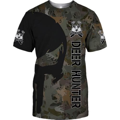 Skull print fashion mens hunting camouflage casual short-sleeved T-shirt