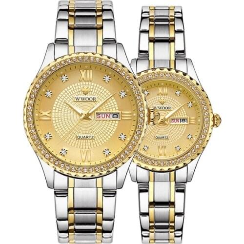 WWOOR 8856 Fashion Couple Watches Men And Women Quartz Watches Luminous Date Lady Casual Dress Wristwatches
