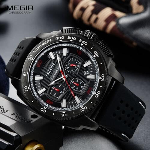 Mens Silicone Black Sportz Chronograph Wrist Watches Army Marine Quartz Stop Watch Clock Man Relogios Masculino 2056G-BK-1