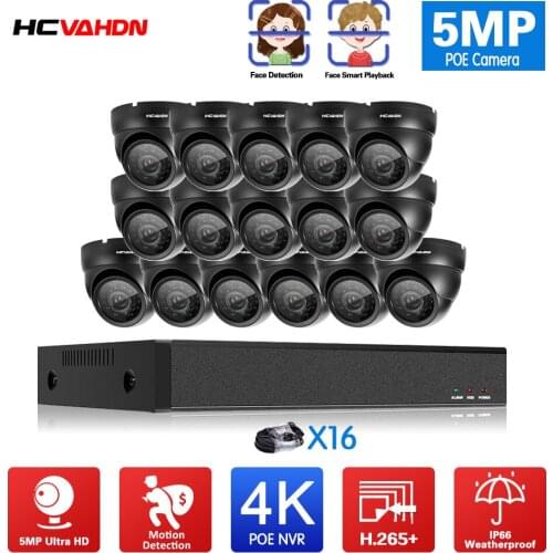 HCVAHDN H.265+ 16CH 4K 5MP POE Kit CCTV Camera System Outdoor WaterProof Security POE IP Camera Video Surveillance Set 4TB HDD