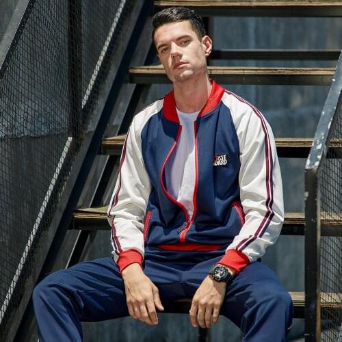 New Men Fashion Stripe Tracksuits Sets 2021 Trendy Men Stand Collar Sweatshirts Jacket Pants Set Man Fitness Sportsuit Outerwear