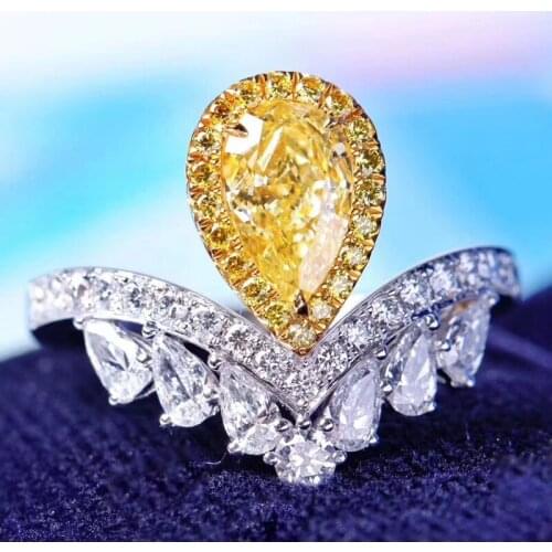 2021 New Vintage Yellow Color Pear 925 Sterling Silver Engagement Ring open for Women Anniversary Gift Jewelry Wholesale R6054