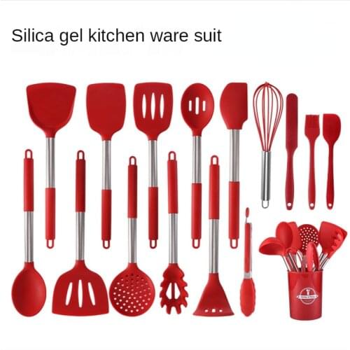 New Silicone Kitchenware Set with Stainless Steel Tube Handle 16 Pcs Set Anti-scalding Spatula Cooking Tool Kitchen Utensils Set