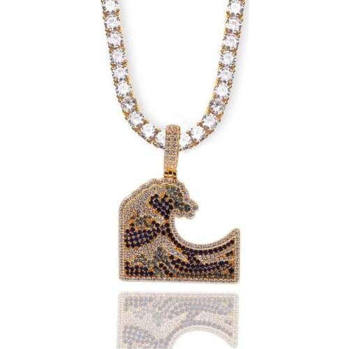 New Micro Inlaid Color Zircon Kanagawa Surf Pendant Gold silver color high quality sea surfing hip hop accessories