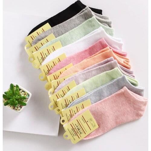 1 Pair Of Solid Color Womens Boat Socks Spring And Summer Vertical Stripes Candy Color Socks Cotton Socks Low-cut Socks