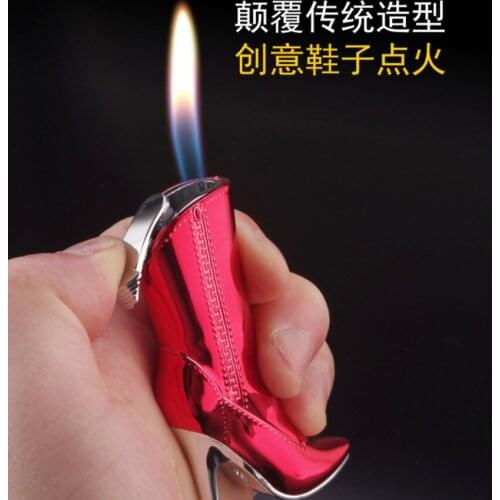 Creative personality novel high boots butane Inflatable cigarette lighter Mini open flame woman smoking igniter gift (no gas)