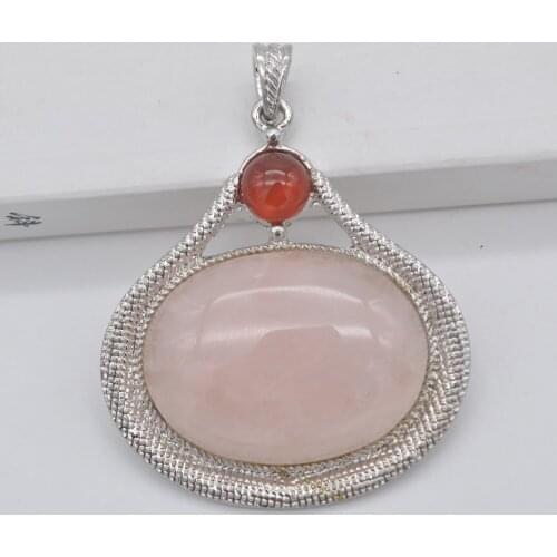 Natural Rose Crystal Stone Oval Pendant Jewelry W008