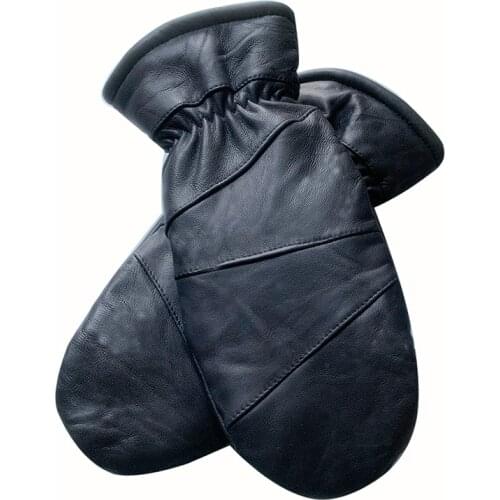 Super Warm Sheep Leather Thicken Gloves Men 2019 Winter Warm Cotton Padded Fleece Motorcycle Cycling Mittens Male Outdoor Mitten
