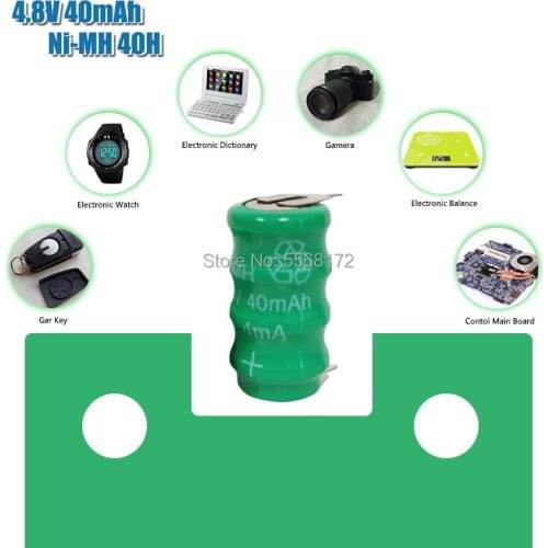 4.8V 40MAH Ni-MH Button Rechargeable Battery w/tabs For PLC Data backup power