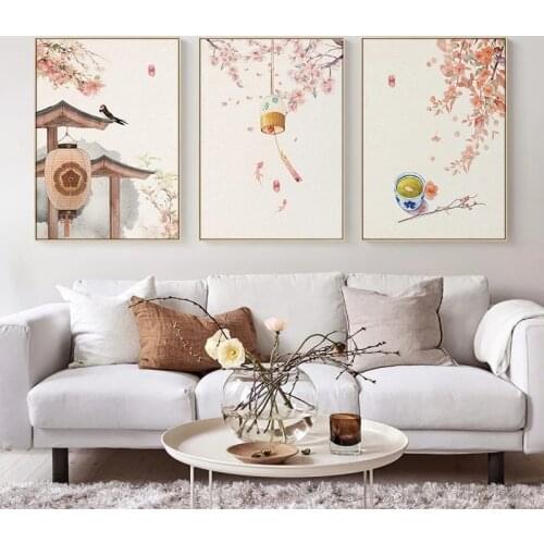 Japanese Style Landscape Posters Flowers Trees and Chimes Prints Wall Art Pictures for Living Room Home Decor Canvas Painting