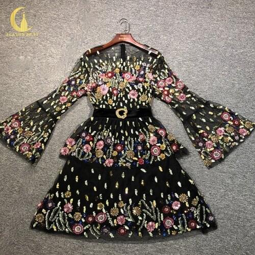 Rhine real Pictures Zuhair Murad Long Sleeves Luxurious Colorfu Flowers Knee Length Party Dresses Prom dresses