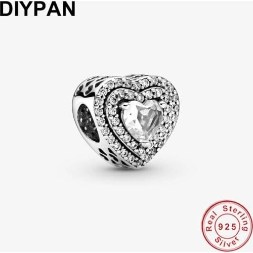 Fit Original Pandora Bracelet Charm 925 Sterling Silver Sparkling Leveled Hearts Charm Pendant Jewelry Berloque Bangle