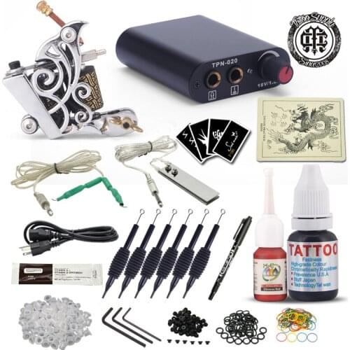 Complete Beginner Tattoo Kit Tattoo Machine Gun Black Inks Set Mini Power Needles Tattoo Supplies