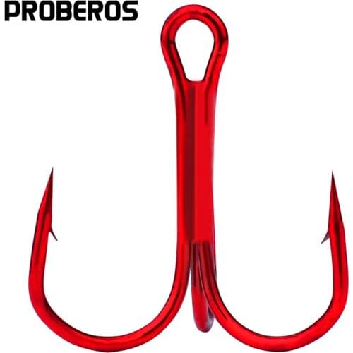 PROBEROS Fishing Hook 100PC Red/Brown/Silver Overstriking Antirust Fishing Tackle 2#-10# High Carbon Steel Treble Hook