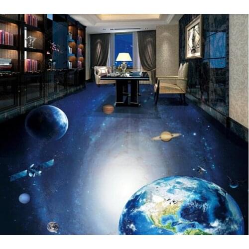 PVC Universe galaxy earth planet non-slip waterproof self-adhesive 3D floor sticker tiles bathroom 3D wallpaper