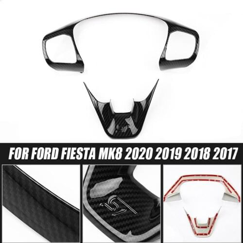 Car Steering Wheel Trim Stlye ST For Ford Fiesta MK8 ABS Carbon Fiber Cover Styling 2020 2019 2018 2017 Control Button Frame