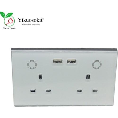 White Smart Home Tuya Smart Life 2 Gang UK Power Plug WIFI Timer Wall Socket Double USB Charging Ports