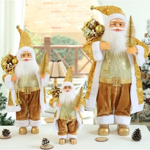 60/45/30cm Christmas Decorations Home Golden Santa Claus Doll New Year Childrens Gifts Hotel Coffee Shop Window Ornaments