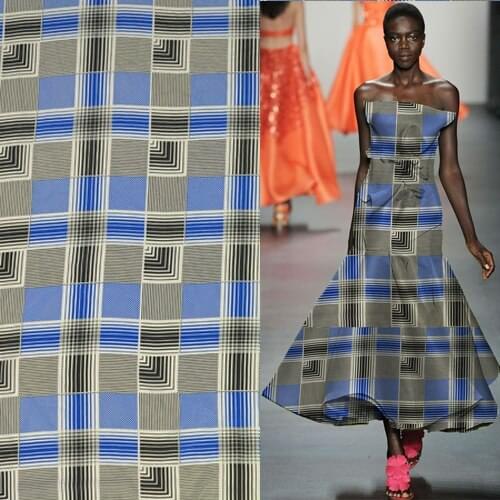 Geometric design gingham print silk Crepe DE chine fabric 140cm width,SCDC880