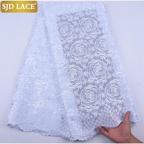 SJD LACE Pure White Swiss Voile Lace In Switzerland With Stones African Lace Fabric Embroiderey Dry Lace For Everyone Dress 1972