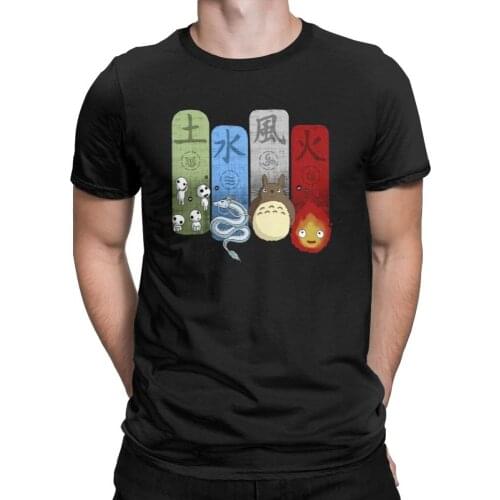 Studio Ghibli T-Shirts For Men Totoro Anime Novelty Cotton Tee Shirt O-Neck Short Sleeve T Shirts Men Cotton Tees Streetwear