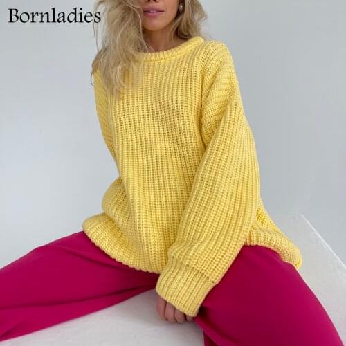 Bornladies Autumn Winter Thickening Oversized Green Sweater Women Long Sleeve Casual Loose Pullovers Female Solid Knitted Tops