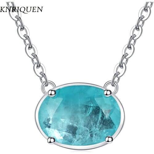 Charms 925 Sterling Silver Oval Paraiba Tourmaline Gemstone Pendant Necklace for Women Fine Jewelry Anniversary Gift Wholesale