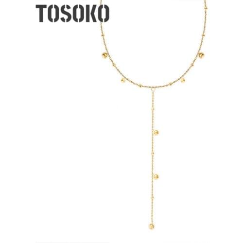 TOSOKO Stainless Steel Jewelry Ball long Tassel Necklace Female Collar Neck Chain Sweater Chain BSP794