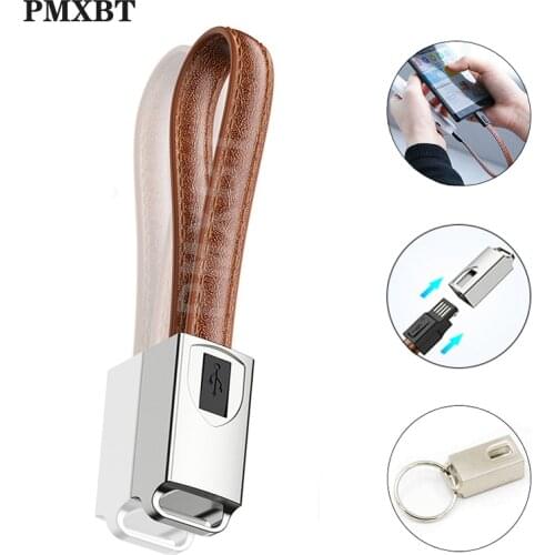 Keychain USB Cable Micro USB Type C Charging Mini Leather Short Cable 20cm For Samsung S9 S8 Xiaomi Redmi Android Phone 2A Cord