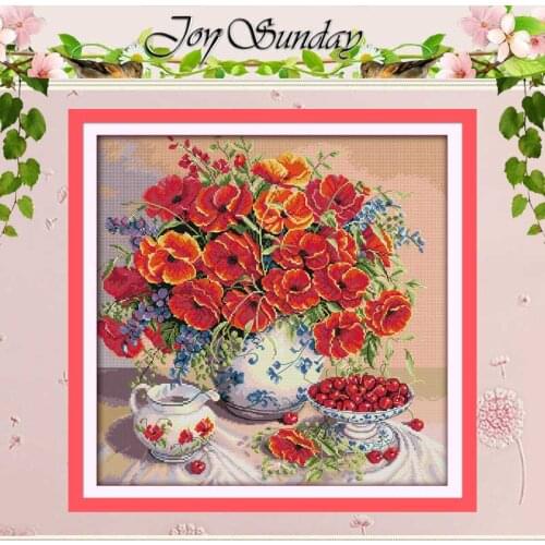 Poppy and Cherry Patterns Counted Cross Stitch 11CT 14CT Cross Stitch Sets Chinese Cross-stitch Kits Embroidery Needlework