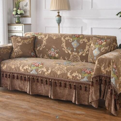 Vintage Sofa Cover 1/2/3/4/5 Seater Tassels Chenille Corner Sofa Towel Throw Luxury Jacquard Floral Recliner Leather Slipcovers