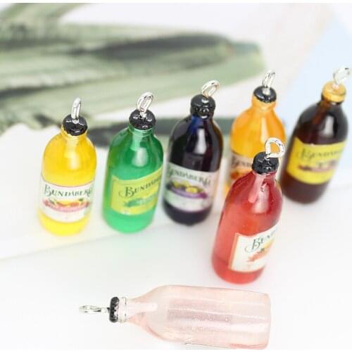 Yamily 10pcs/Resin 3D Beer Charm Simulation Colored DIY Cocktail Bottle Pendants Jewelry For Keychain Necklace Earring Accessory