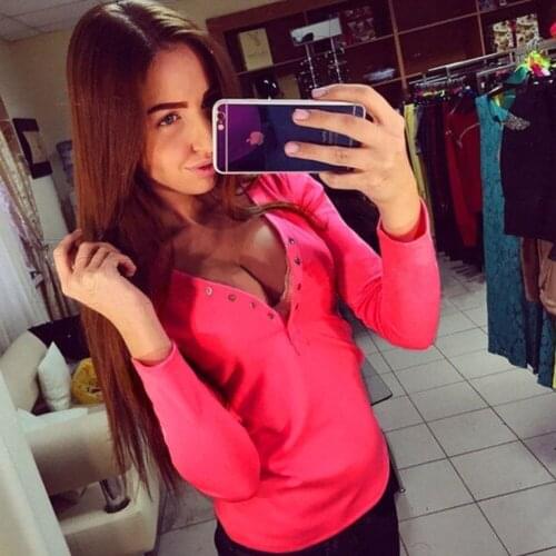 2020 Blusas Feminino Cotton Women Shirts Casual Long Sleeve Solid V neck Sexy Slim Womens Solid High Quality Blouse