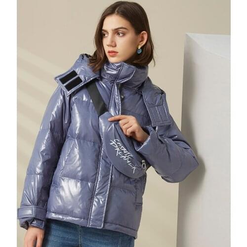 Women White Duck Down Coats 2021 New Winter Shiny Wash Free Short Puffer Jackets Female Hooded With Backpack Oversize Outwear