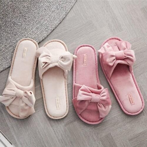 2021 Spring and Autumn Open Toe Fashion Pink Apricot Bow Indoor and Outdoor Waterproof Antiskid Silent Womens Slippers