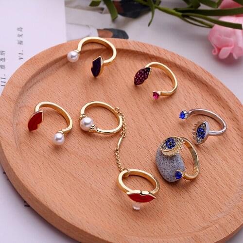 Gold Color Blue Red Enamel Eye Lip Trendy Ring Set For Women Wholesale Jewelry 2018 New Product