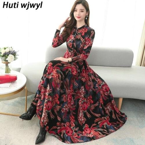 2021 Autumn Winter Casual Dress 4XL Plus Size Vintage Floral Red Office Lady Shirt Midi Dress Elegant Women Party Maxi Vestidos