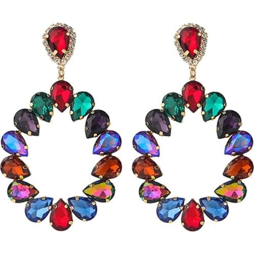 ZHINI New Vintage Elegant Waterdrop Crystal Oval Flower Dangle Earrings For Women Exaggeration Rhinestone Party Jewelry brincos