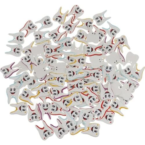 100 Pieces Tooth Shape 2-holes Wood Buttons Sewing Scrapbooking Embellishment Kids DIY Crafts Supplies