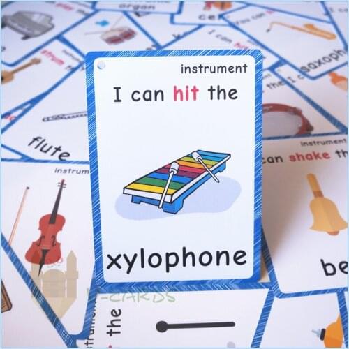 25pcs Musical Instruments English Flash Cards Memory Game For Kids Montessori Baby Learning Educational Cards Teaching Aids