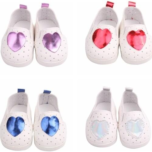 4 Colors 7cm 1Pair Heart-Shaped Glitter Fashion Doll Shoes for 18inch Girl Doll and 43cm Baby Doll Shoes Toys